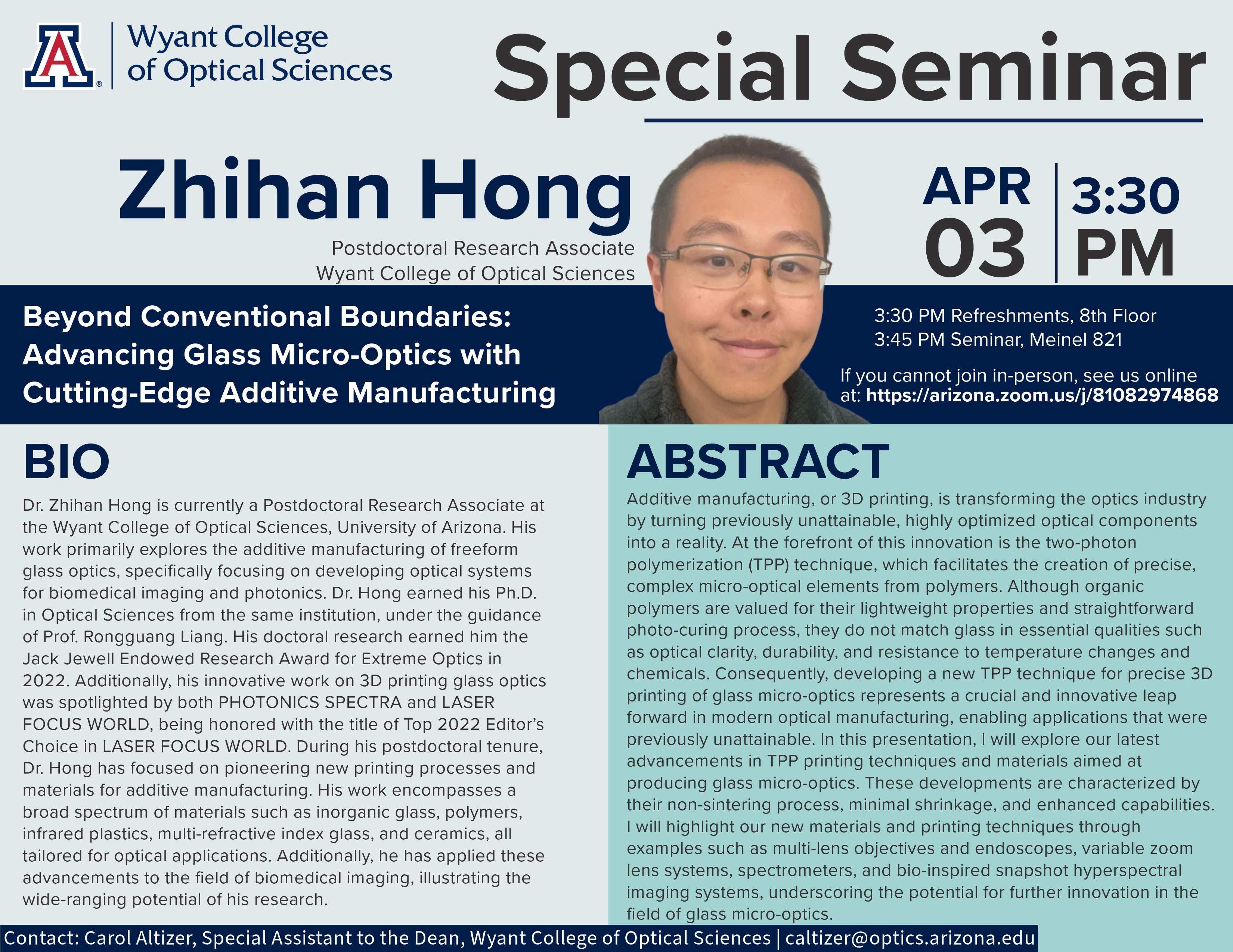 Special Seminar: Zhihan Hong, 