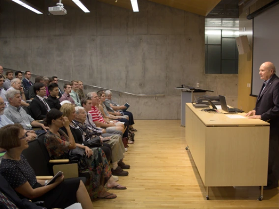 scholarship ceremony audience and presenter