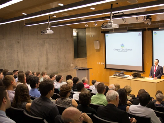 scholarship presenter and audience