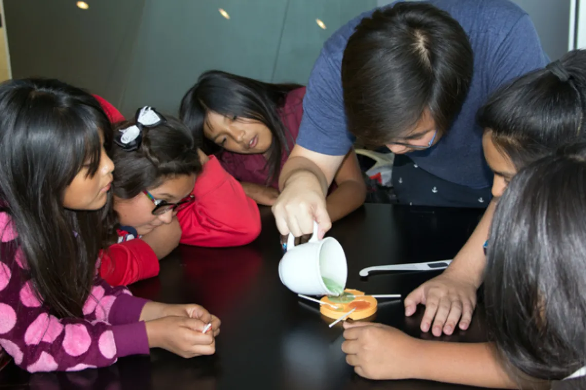 Visiting students making lollipops