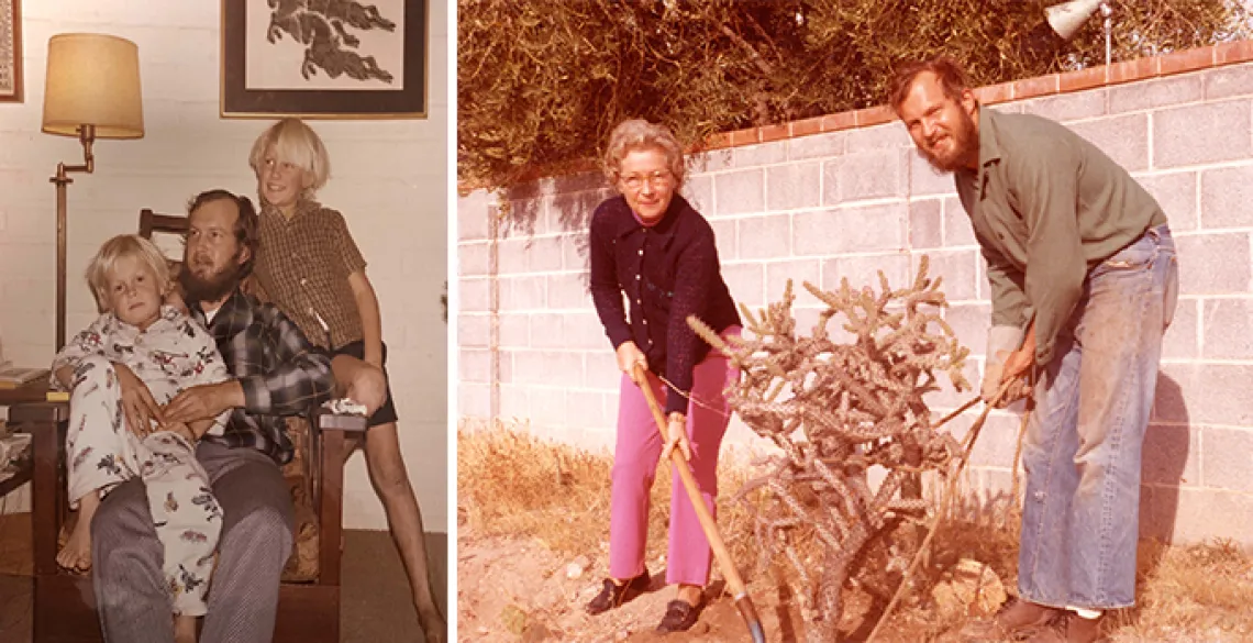 LEFT: Fred with sons, Jonathan (L) and Woody (R). RIGHT: Fred and his mother, Clarissa Hopf.